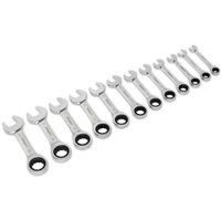Sealey S0633 Metric Stubby Ratchet Combination Spanner Set, 12 Pieces, Silver
