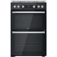 Hotpoint HDM67G0C2CB 60cm Gas Cooker in Black Twin Cavity Oven Gas Hob