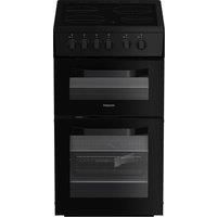 Hotpoint HTE5VCB Twin Cavity Electric Cooker with 4 Ceramic Hobs - Black