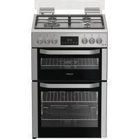 Hotpoint Hdg6Gdc2Twx 60Cm Gas Double Cooker With Glass Lid - Stainless Steel