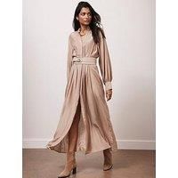 Mint Velvet Pleated Maxi Shirt Dress - Beige