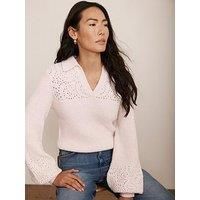 Mint Velvet Pointelle Collar Jumper - Pink