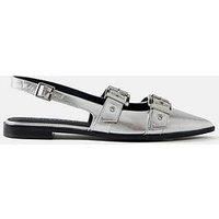 Mint Velvet Leather Buckled Flat Shoes - Silver