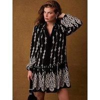 Mint Velvet Crochet Print Mini Dress - Black
