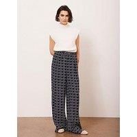 Mint Velvet Geometric Print Wide Leg Trousers - Navy