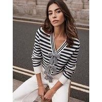 Mint Velvet Striped Cotton Blend Bow Cardigan - Navy