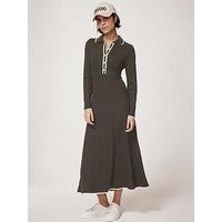 Mint Velvet Ribbed Contrast Trim Polo Midi Dress - Khaki
