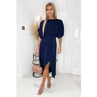 Navy Batwing Top Wrap Skirt Midi Dress