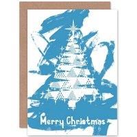 CHRISTMAS XMAS ABSTRACT BLUE TREE NEW ART GREETINGS GIFT CARD