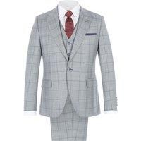Gibson London Grey Tailored Men's Suit Jacket With Bold Purple Check
