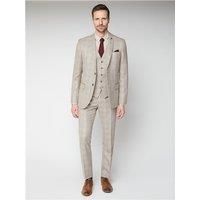 Antique Rogue Slim Fit Cream and Taupe Tweed Checked Waistcoat