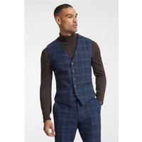 Antique Rogue Classic Fit Navy Blue Tweed Light Blue Overcheck Waistcoat by Suit Direct