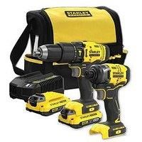 STANLEY FATMAX V20 18V Cordless Combi Drill and Impact Driver Kit with Soft Bag (SFMCK465D2SGB)