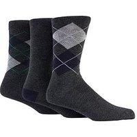 3 Pair Charcoal 2 Classic Bamboo Argyle Socks Men's 7-11 Mens - Glenmuir