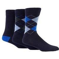 3 Pair Navy 2 Classic Bamboo Argyle Socks Men's 7-11 Mens - Glenmuir