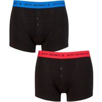 Mens 2 Pack Jeff Banks Plymouth Button Cotton Boxer Shorts Black Blue / Red L
