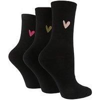 Caroline Gardner Ladies Patterned Cotton Socks Pack of 3 Black Heart 4-8