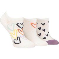 Ladies 3 Pair Caroline Gardner Patterned Cotton Trainer Socks All Over Hearts White UK 4-8