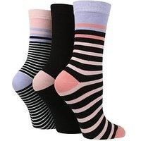 Women's 3 Pair Glenmuir Patterned Bamboo Socks Stripe Black 4-8 Ladies