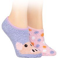 Ladies 2 Pair SOCKSHOP Wildfeet Animal and Patterned Cosy Slipper Socks with Grip Pig 4-8 UK