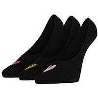 Women's 3 Pair Caroline Gardner Casual Shoe Liner Socks Hearts Black 4-8
