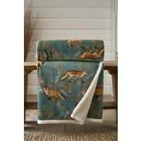 Deyongs Fox and Deer Cuddly Sherpa Fleece Reversible 140 x 180cm Dark Green Throw