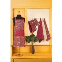 Deyongs Fox & Deer Mulberry Kitchen Set - Oven Mitt, Double Oven Glove, Tea Towels & Apron in Maroon