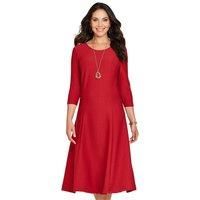 Ladies Textured 3/4 Sleeve Fit And Flare Dress With Necklace by Amber