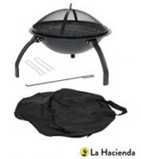 La Hacienda 58106 Camping Firebowl with Grill, Folding Legs and Carry Bag - Black