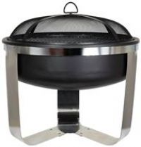 La Hacienda Camden Firepit with Cooking Grill, 65cm x 63cm, Black with Stainless Steel Legs