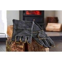 HEAVY DUTY WOOD BURNER STOVE FIREPLACE HEAT RESISTANT FIRE GLOVES - BLACK