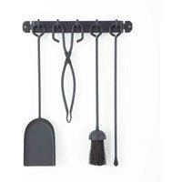Black 4 Piece Wall Mounted Companion Set Includes - Wall Mounting Bracket - Shovel - Brush - Poker - Fireside - Fireplace - Hanging - Practical