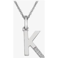 Hot Diamonds Round Diamond and Micro Letter K 925 Sterling Silver Pendant with 46 cm Curb Chain