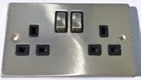 Satin Chrome Double 2 gang 13 amp Switched Socket