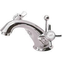 Nuie I305X Beaumont £ Traditional Bathroom Luxury Crosshead Handle Mono Basin Mixer Tap with Pop-up Waste, 112mm x 62mm, Chrome, Set of 2 Pieces