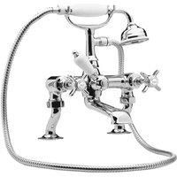 Nuie I303X Beaumont Traditional Bathroom Luxury Crosshead Handle 3/4" Cranked Bath Mixer Tap with Shower Kit, 295mm x 215mm, Chrome, Set of 5 Pieces
