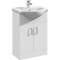 White 550mm Two Door Bathroom Cabinet Basin Sink Vanity Unit WITH Tap & Waste