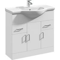 Nuie Mayford White Floor Standing Vanity Unit + Round Basin - 850mm