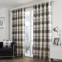 Fusion - Balmoral Check - 100% Cotton Ready Made Pair of Eyelet Curtains - 90" Width x 90" Drop (229 x 229cm) in Slate