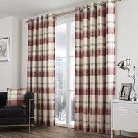 Fusion - Balmoral Check - 100% Cotton Ready Made Pair of Eyelet Curtains - 66" Width x 90" Drop (168 x 229cm) in Ruby