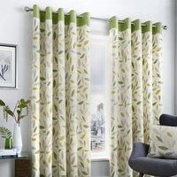 Fusion - Beechwood - 100% Cotton Ready Made Pair of Eyelet Curtains - 46" Width x 54" Drop (117 x 137cm) in Green