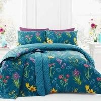 Dreams & Drapes - Ingrid Floral Print Reversible Duvet Cover Set, Teal,2 pieces, Single