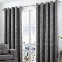 Curtina Camberwell Print Eyelet Lined Curtains, Graphite, 90 x 72 Inch