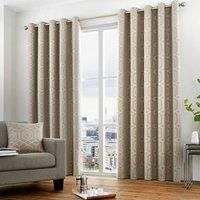 Curtina Camberwell Print Eyelet Lined Curtains, Stone, 66 x 90 Inch
