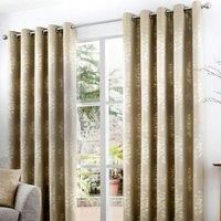 Curtina Elmwood Floral Print Eyelet Lined Curtains, Stone, 90 x 90 Inch