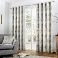 Curtina Elmwood Floral Print Eyelet Lined Curtains, Silver, 66 x 72 Inch