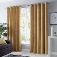 Fusion - Sorbonne - 100% Cotton Pair of Eyelet Curtains - 66" Width x 90" Drop (168 x 229cm) in Ochre