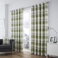 Fusion - Balmoral Check - 100% Cotton Ready Made Pair of Eyelet Curtains - 66" Width x 72" Drop (168 x 183cm) in Green
