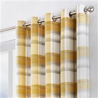 Fusion - Balmoral Check - 100% Cotton Ready Made Pair of Eyelet Curtains - 46" Width x 54" Drop (117 x 137cm) in Ochre