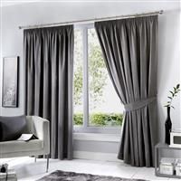 Charcoal Fusion DIJON Thermal Blackout Lined Tape Top Pencil Pleat Curtains Pair
